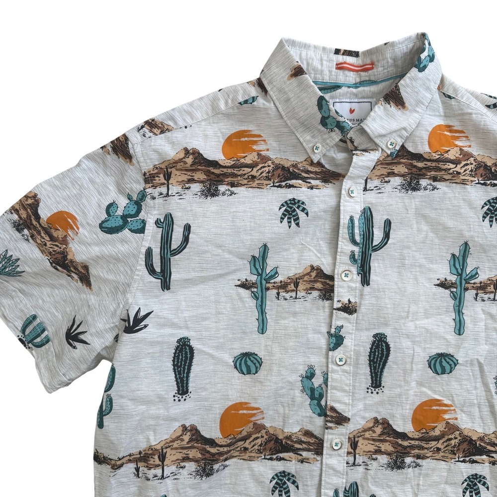 Cactus Man Ricky Singh Mens Large Slim Fit‎ Desert Cactus Print Cotton Shirt L